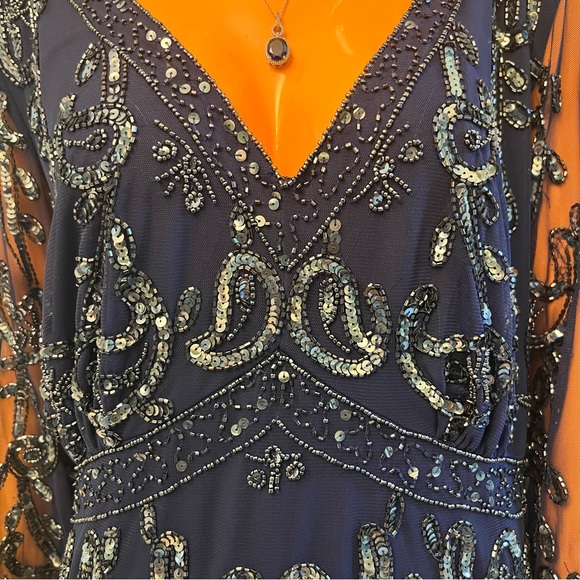 ROAMAN’S Plus Size V Neck Beaded and Sequined Evening Gown - Picture 4 of 16